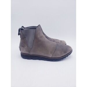 Sorel Ainsley Chelsea Grey Leather Ankle Boots Waterproof Women's Size 7.5